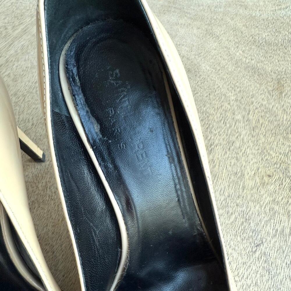 SAINT LAURENT Paris Platform Heels Nude Patent Leather Size 37.5 Italy Glam - Picture 4 of 12